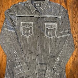 Buckle Black men's XL gray white striped long sleeve button-up shirt